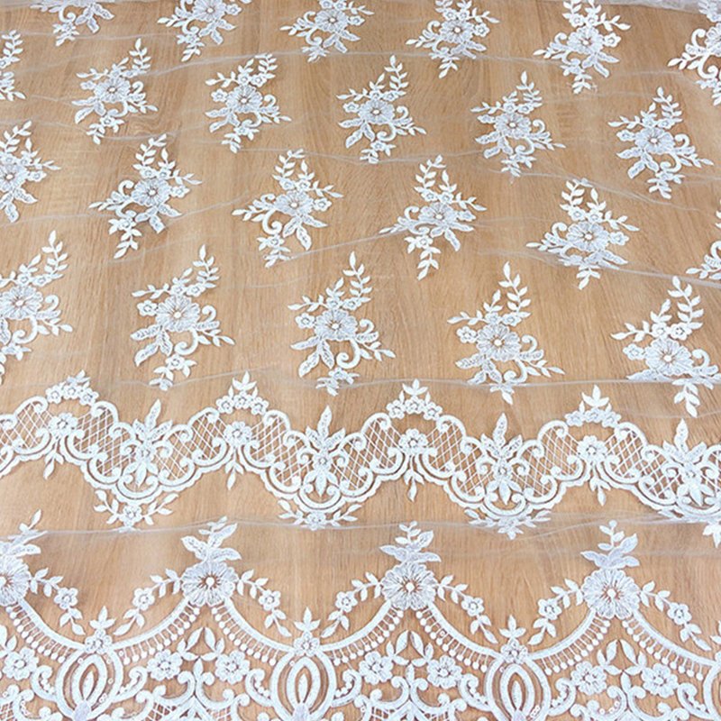Lace Trim Embroidered Fabric Water Soluble Polyester Sequin Fabric for