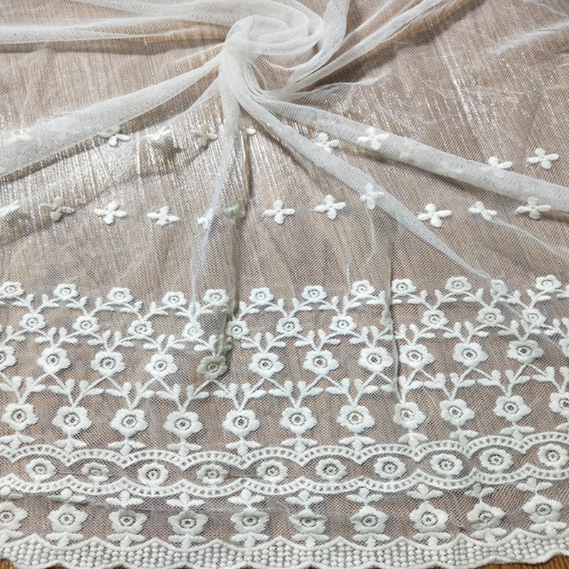 Lace Trim Double Edge Placement Polyester Sequin Fabric for Apparel Wh