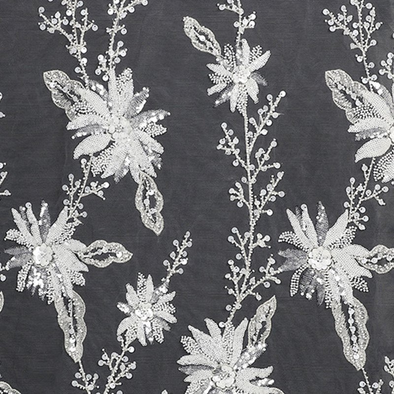 Lace Fabric Dress Large Floral Polyester Warp Knit Sequin Fabric for W