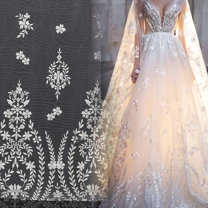 Lace Fabric Dress Leaf Polyester Sequin Fabric for Women's Wear Wholes