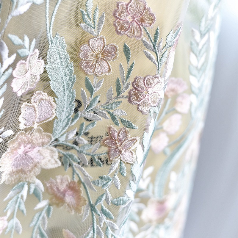 Colorful plant embroidery fabric