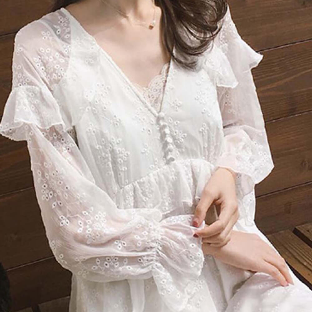 Embroidered Fabric Dress White 100% Cotton for Women's Wear Wholesale 5