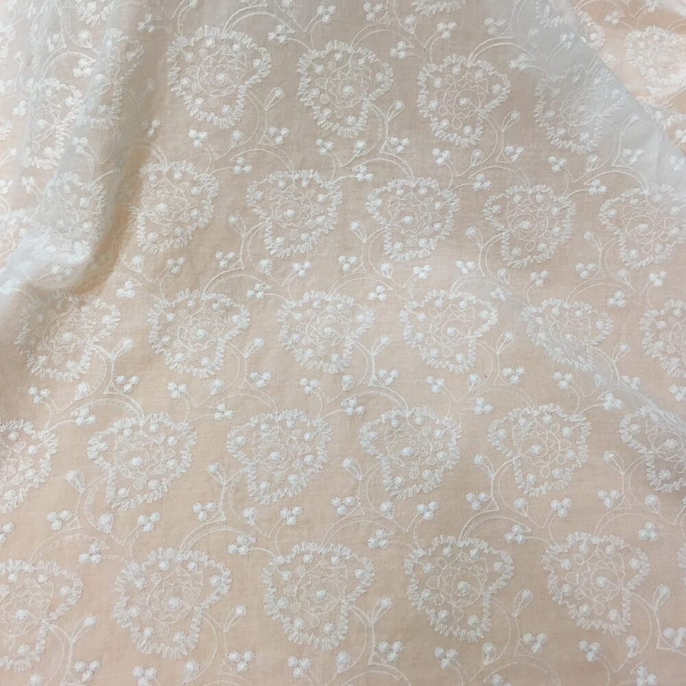 Embroidered Fabric Heart White Polyester for Women's Wear Wholesale Su 3