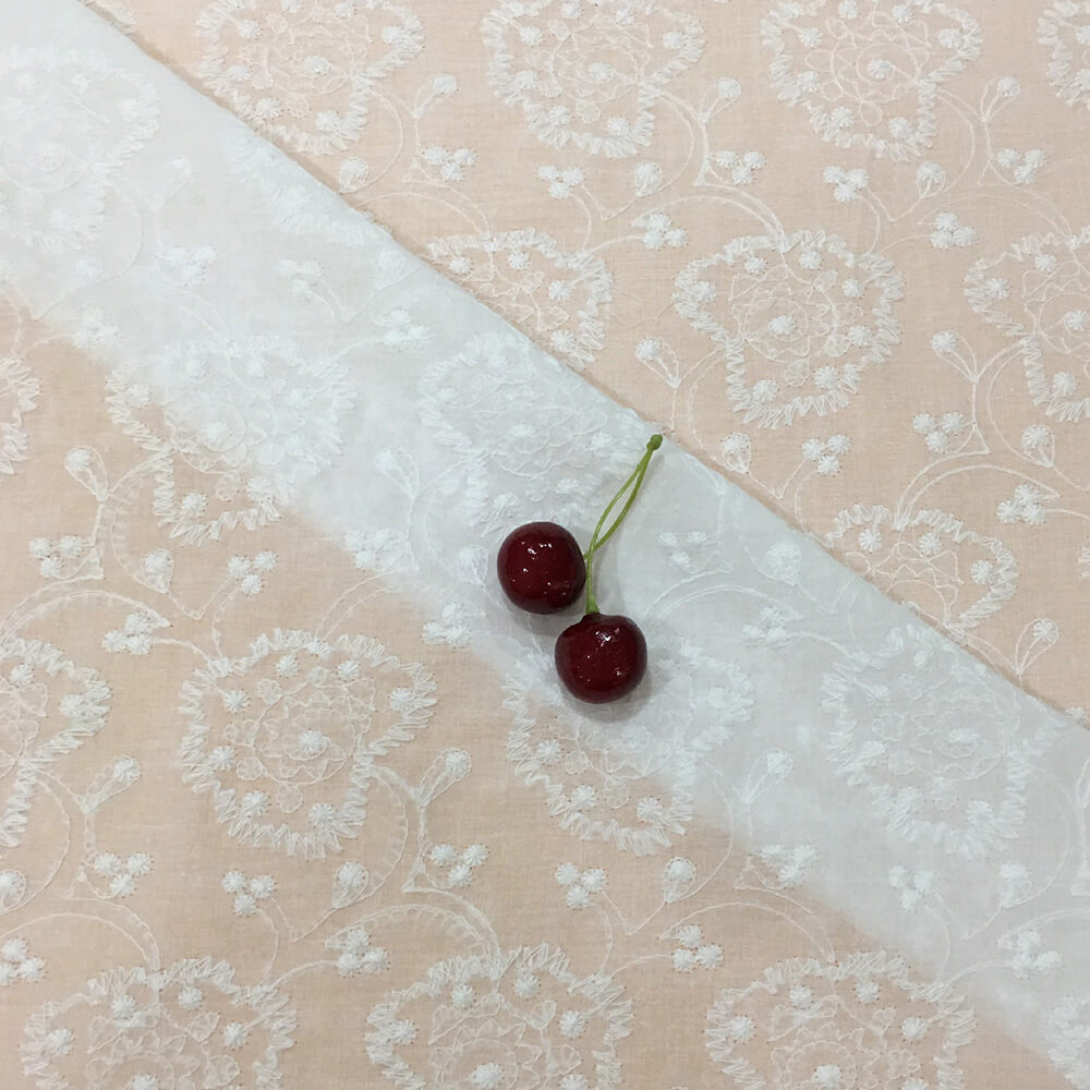 Embroidered Fabric Heart White Polyester for Women's Wear Wholesale Su