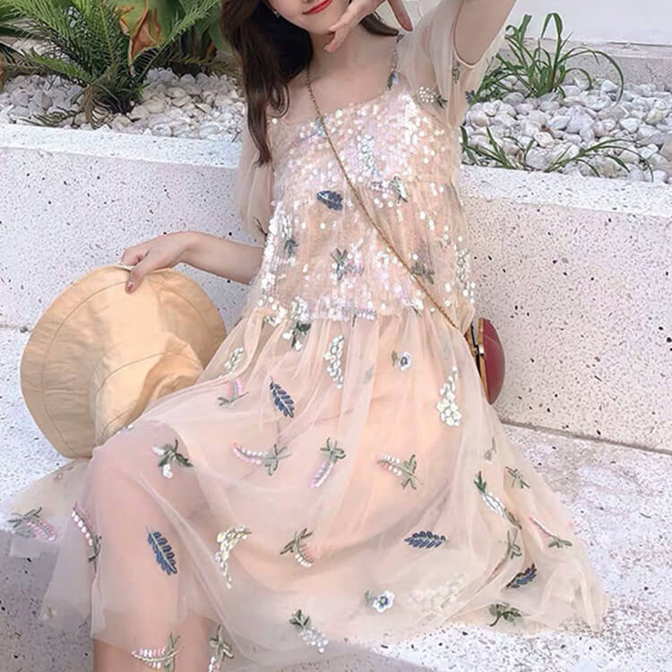 Dress Sequin Women's Polyester Embroidered Fabric for Women's Wear Who 5
