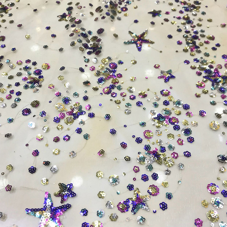 Sequin Evening Women's Polyester Embroidered Fabric for Women's Wear W