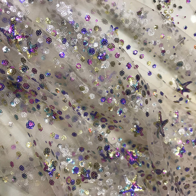 Sequin Evening Women's Polyester Embroidered Fabric for Women's Wear W 5